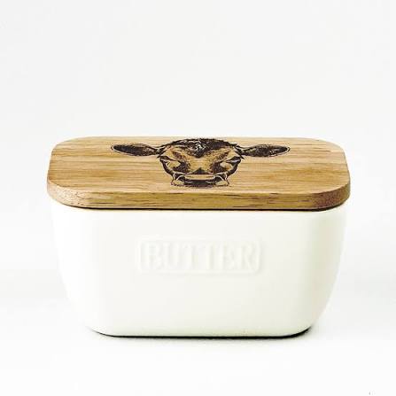 White Butter Dish - Jersey Cow