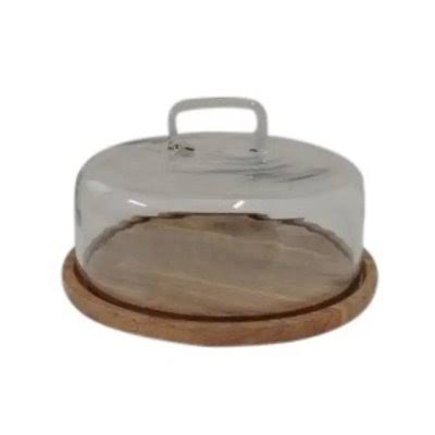 Glass Cake Cover with Wood Bottom - NATURAL