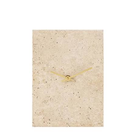 Light Travertine Rectangle Shaped Marble Table Clock Large - Natural