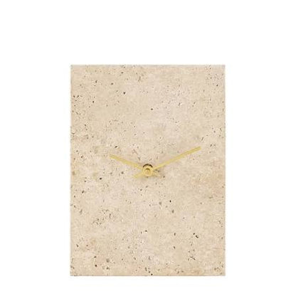 Light Travertine Rectangle Shaped Marble Table Clock Large - Natural