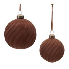 5.5 Inch Brown Flocked Glass Ribbed Top Ornament