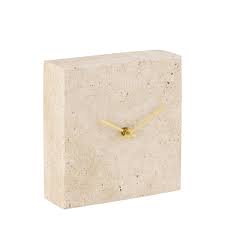 Light Travertine Square Marble Table Clock Large - Natural