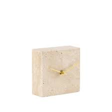Light Travertine Square Marble Table Clock Small - Natural