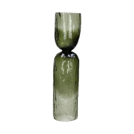 Vase Hurricane Glass Green Dia 4.3" - Green