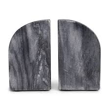 Set of 2 Grey Marble Bookends - Grey