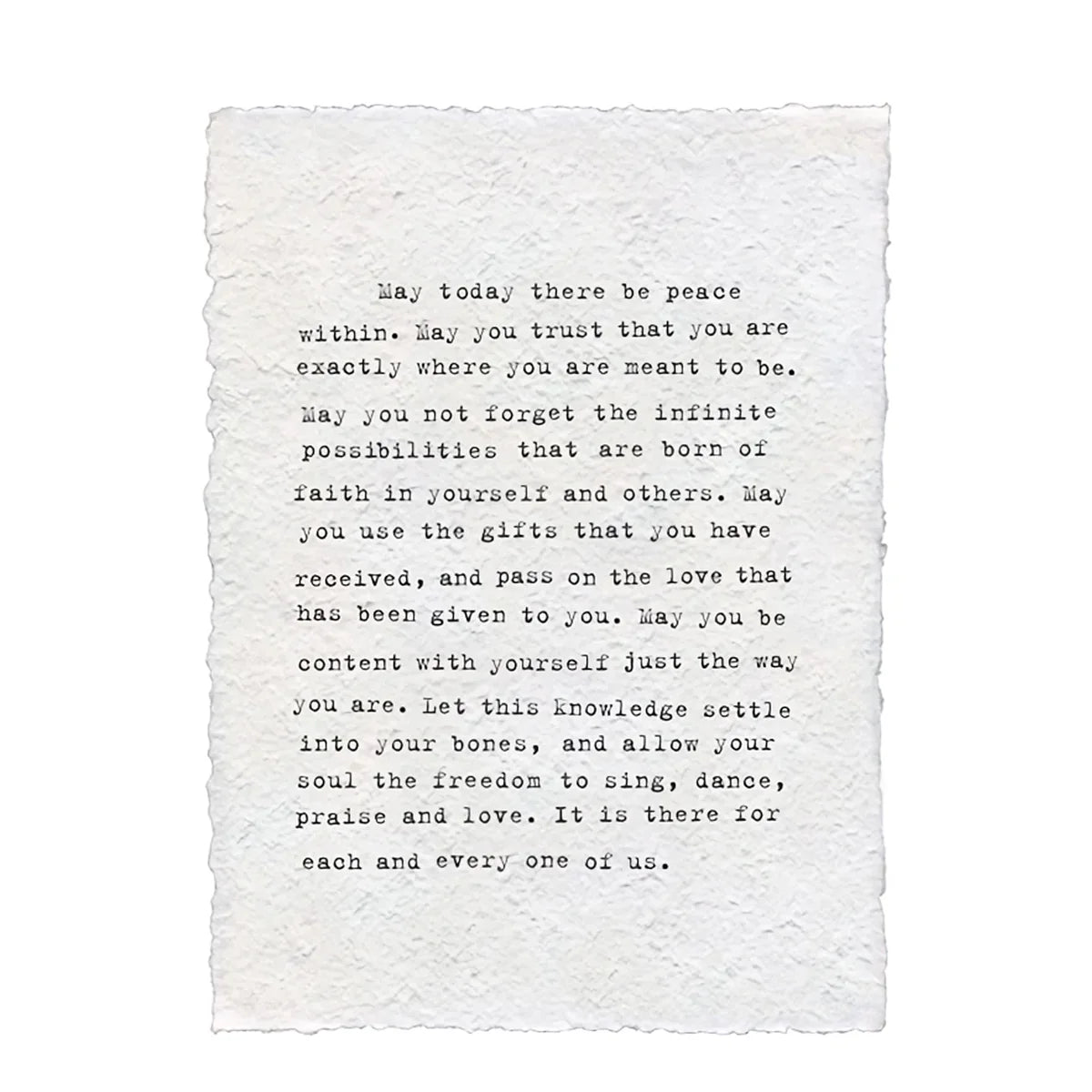 Handmade Paper Print May Today There Be Peace - Within 12"x16