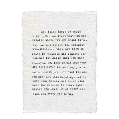 Handmade Paper Print May Today There Be Peace - Within 12"x16