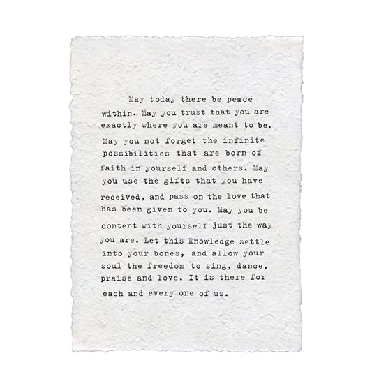 Handmade Paper Print May Today There Be Peace - Within 12"x16