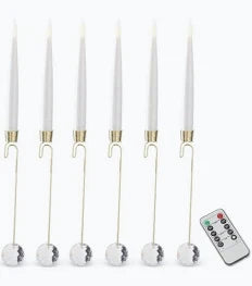 Set of 6, 6 Inch Glass Pendant Hanging Cream LED Candle Ornaments w/Remo