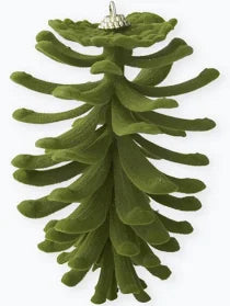 5.5 Inch Green Velvet Flocked Open Pinecone