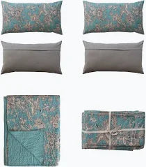 Bed Cover with Embroidered Kantha Stitch & 2 King Shams