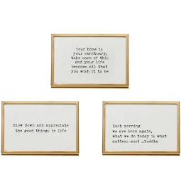 Metal & Glass Frame w/ Easel & Saying, Gold Finish,3 Styles