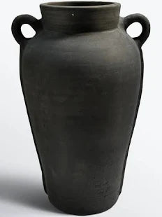 Terracotta Vase Natural Black H 16.3" & Dia 8.5" - Black