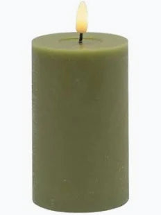 Small Green Flameless Pillar Candle - Green