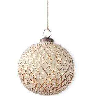 5 Inch Cream & Gold Glass Ornament