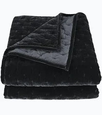 Stella Faux Silk Velvet Double Box Stitch Throw, 50" x 60", Black, 1PC