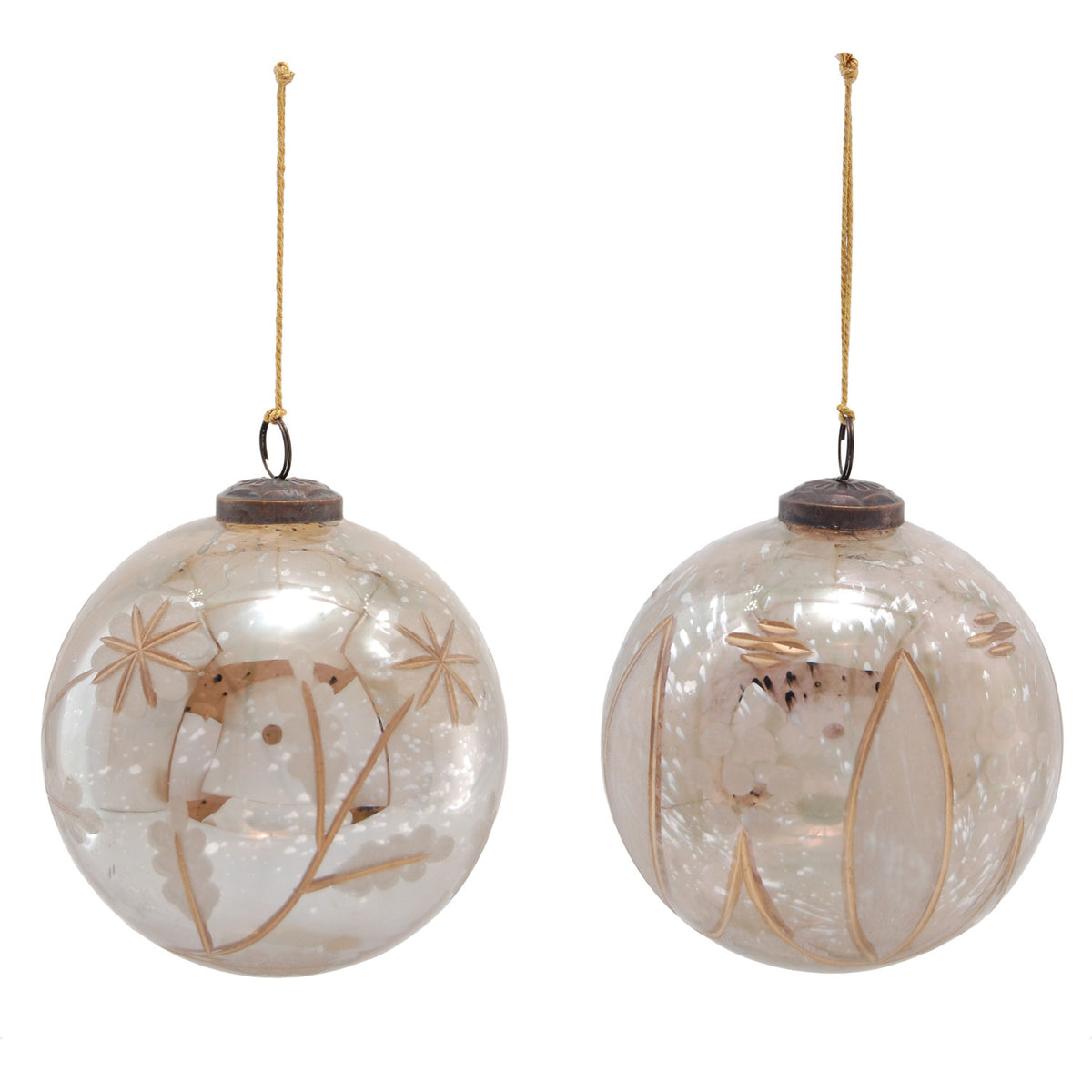 Etched Mercury Glass Ball Ornament with Design,2 Styles