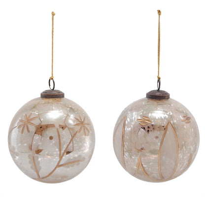 Etched Mercury Glass Ball Ornament with Design,2 Styles