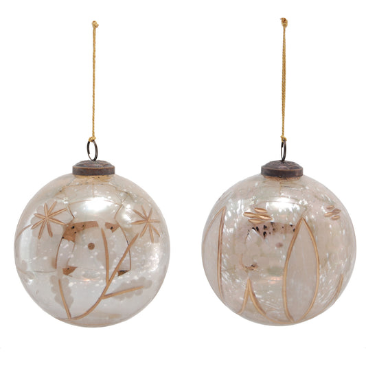 Etched Mercury Glass Ball Ornament with Design,2 Styles
