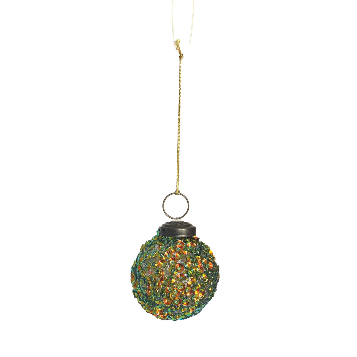 Handmade Glass Ball Ornament with Iridescent Sequins - Large