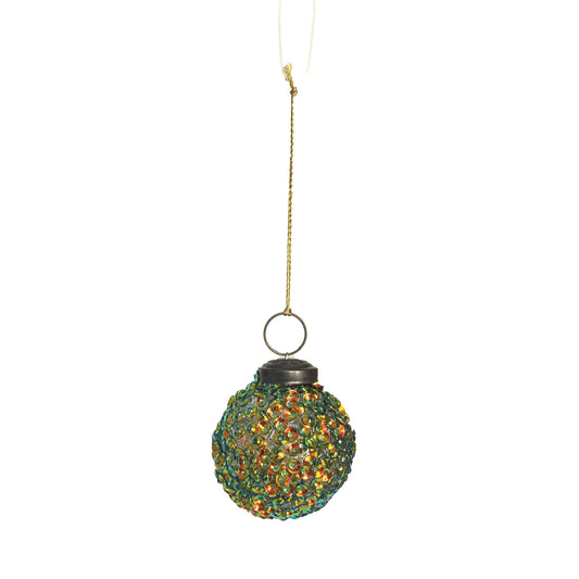 Handmade Glass Ball Ornament with Iridescent Sequins - Large