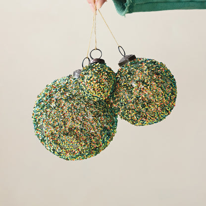 Handmade Glass Ball Ornament with Iridescent Sequins - Large