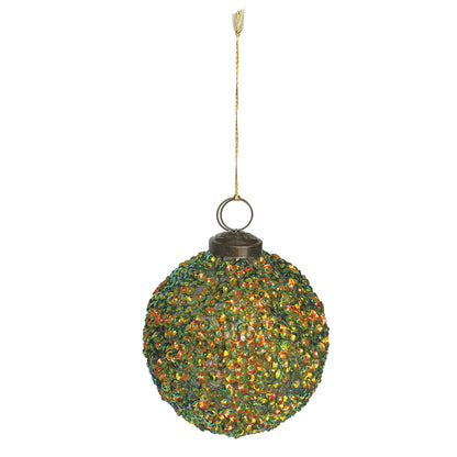 Handmade Glass Ball Ornament with Iridescent Sequins - Small