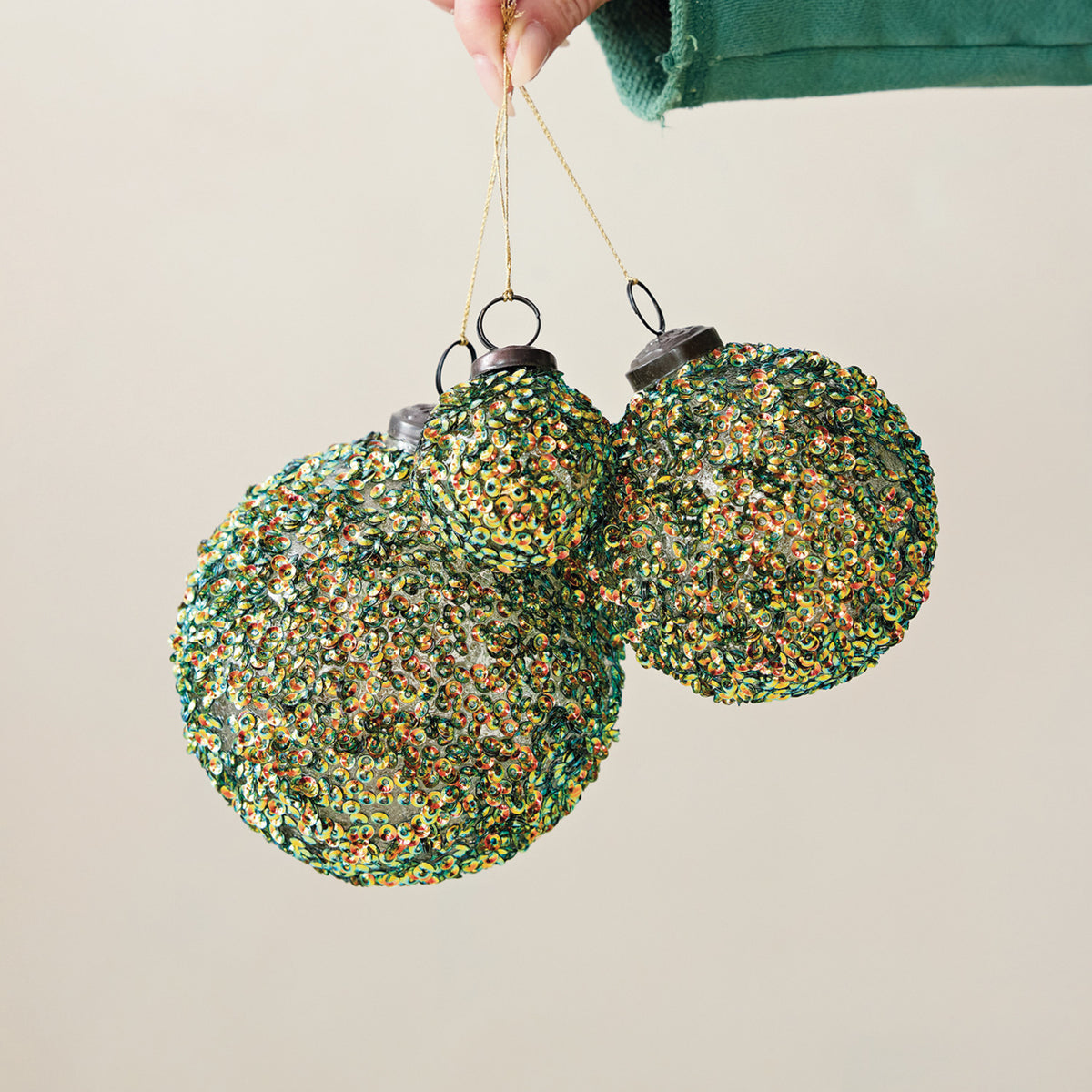 Handmade Glass Ball Ornament with Iridescent Sequins - Small