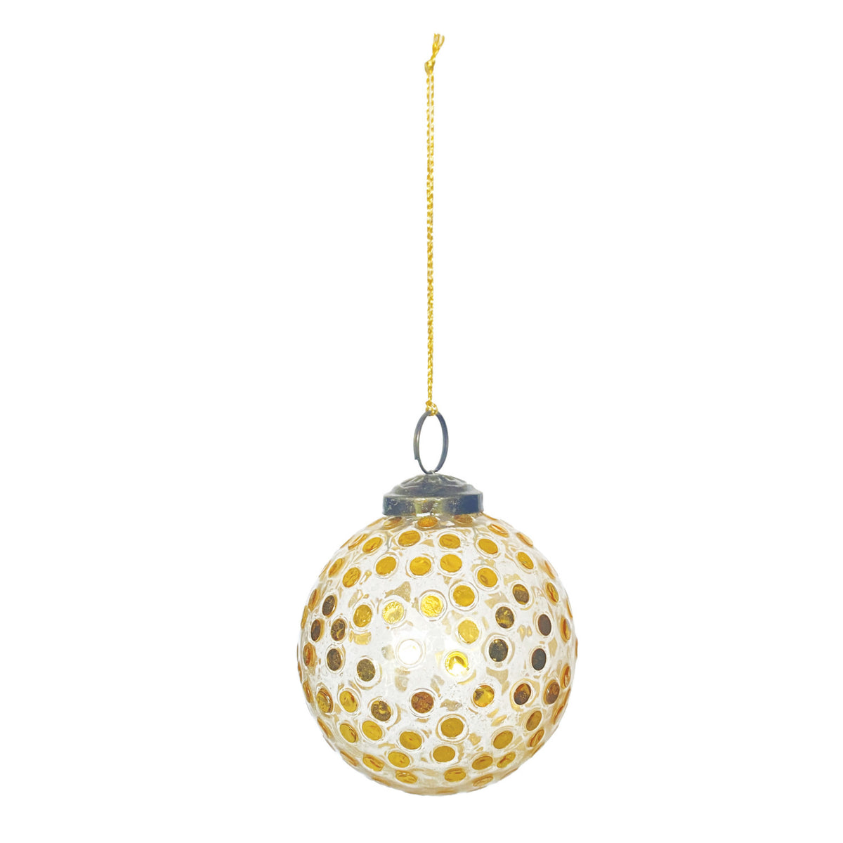 Glass Ball Ornament with Embedded Sequins, Gold Finish Small