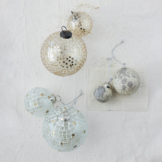 Glass Ball Ornament with Embedded Sequins, Gold Finish Small