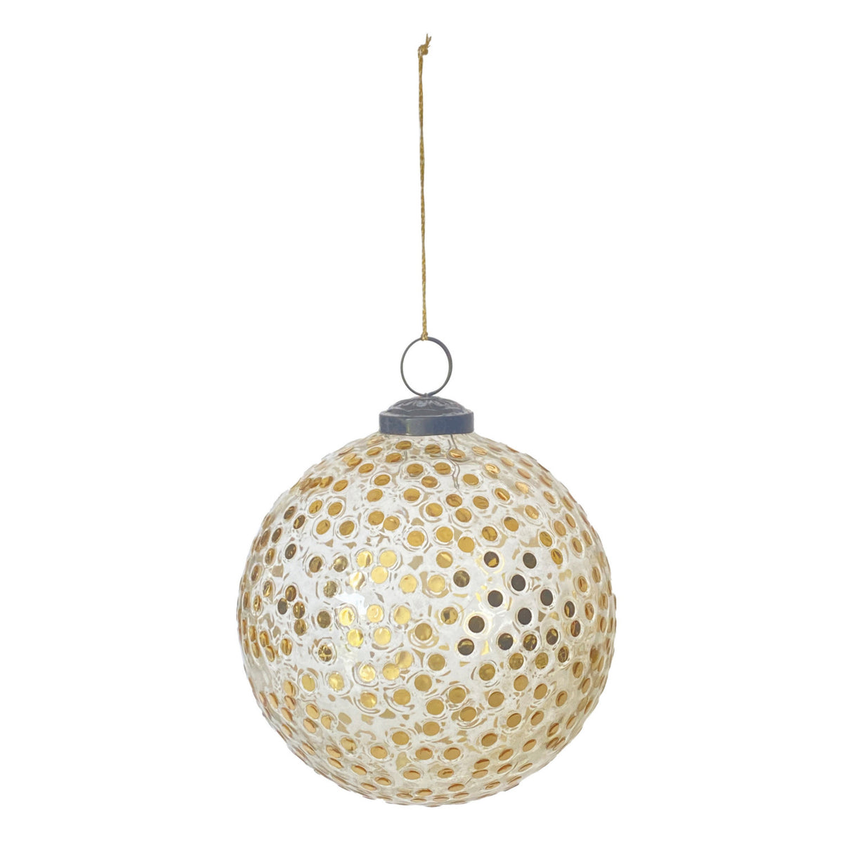 Glass Ball Ornament with Embedded Sequins, Gold Finish