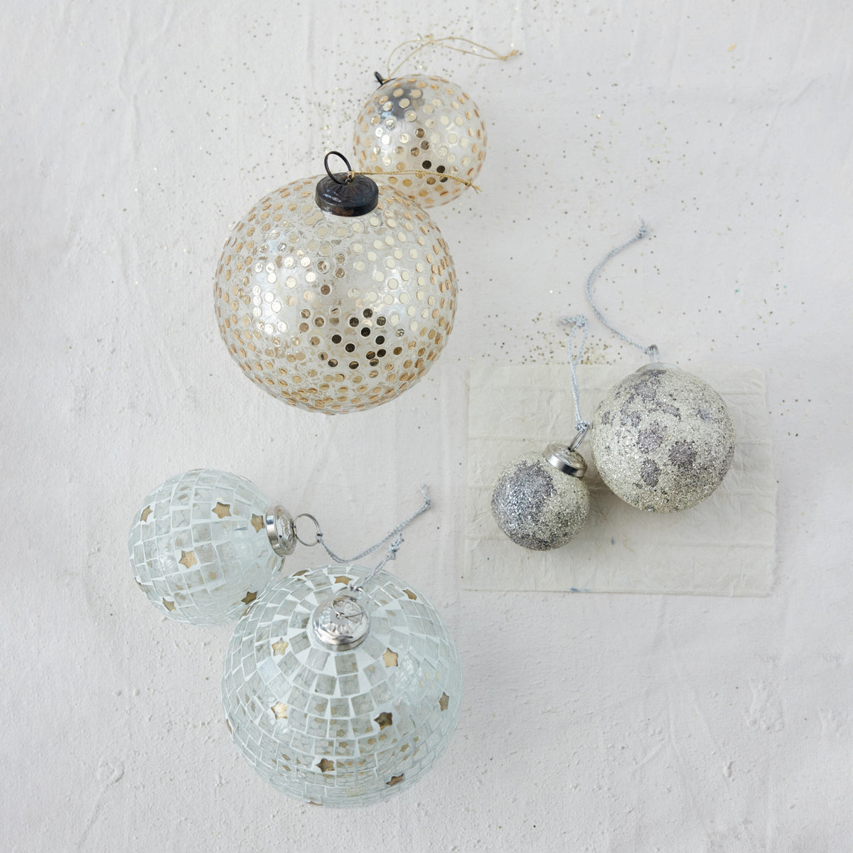 Glass Ball Ornament with Embedded Sequins, Gold Finish