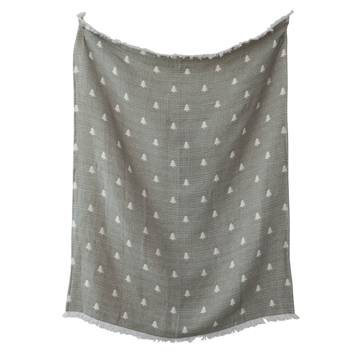 Cotton Double Cloth Throwwith Trees,Eyelash Fringe & Available Within 3-5 Weeks