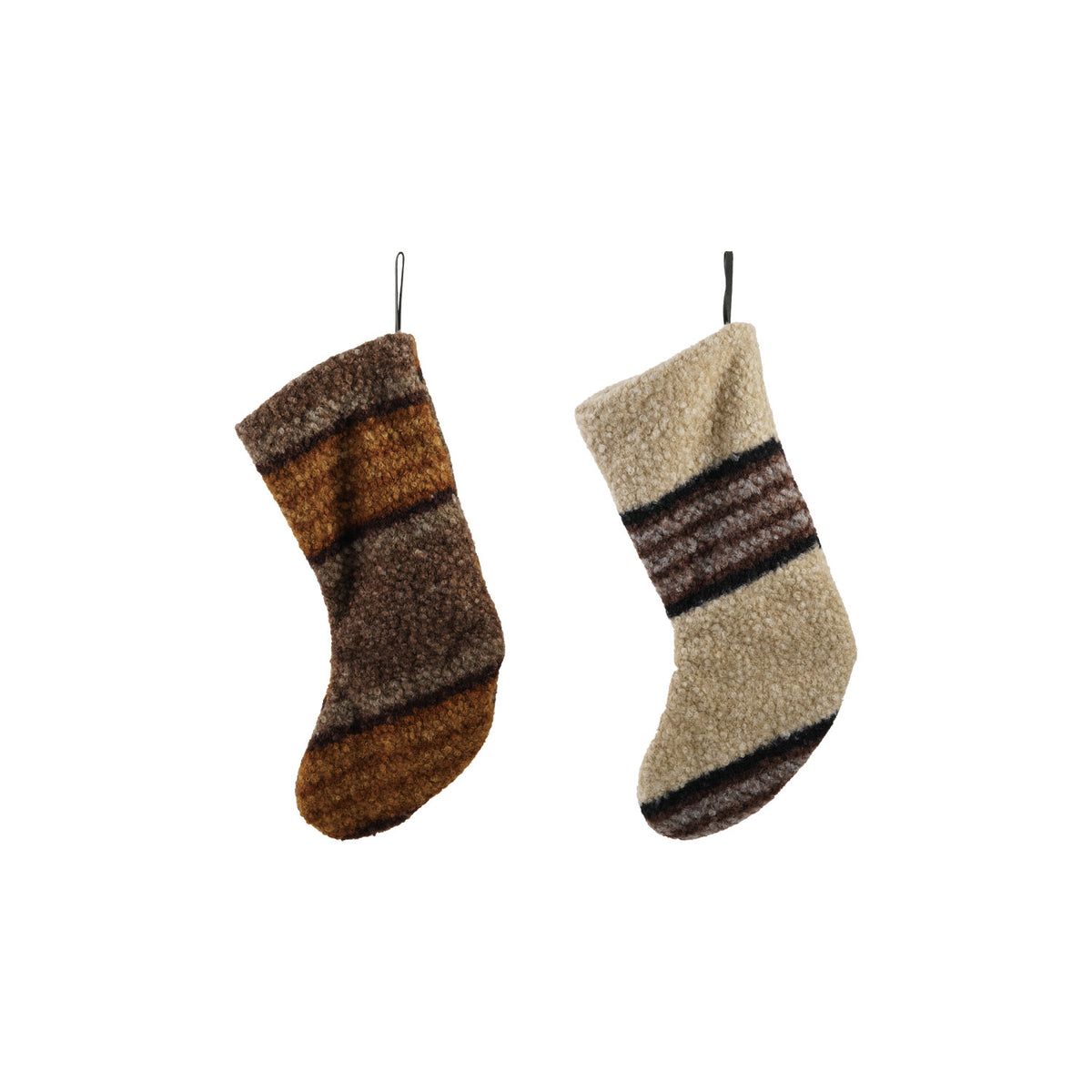 Fabric Faux Sherpa Stockingwith Stripes,2 Styles In Stock